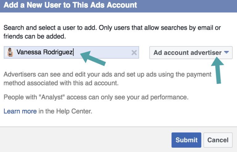 Как поделиться доступом к рекламному кабинету Facebook